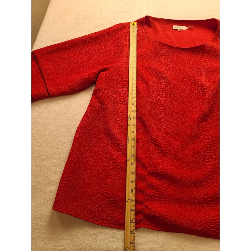 Calvin Klein Red Snakeskin Textured Blouse Scoop Neck 3/4 Sleeve Plus Size 3X - Picture 7 of 12